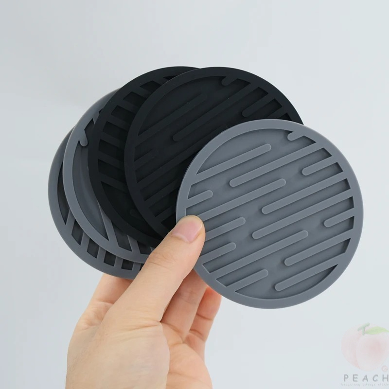 Bar Mat Rubber - Sous-verres ronds en Silicone de 10cm,
